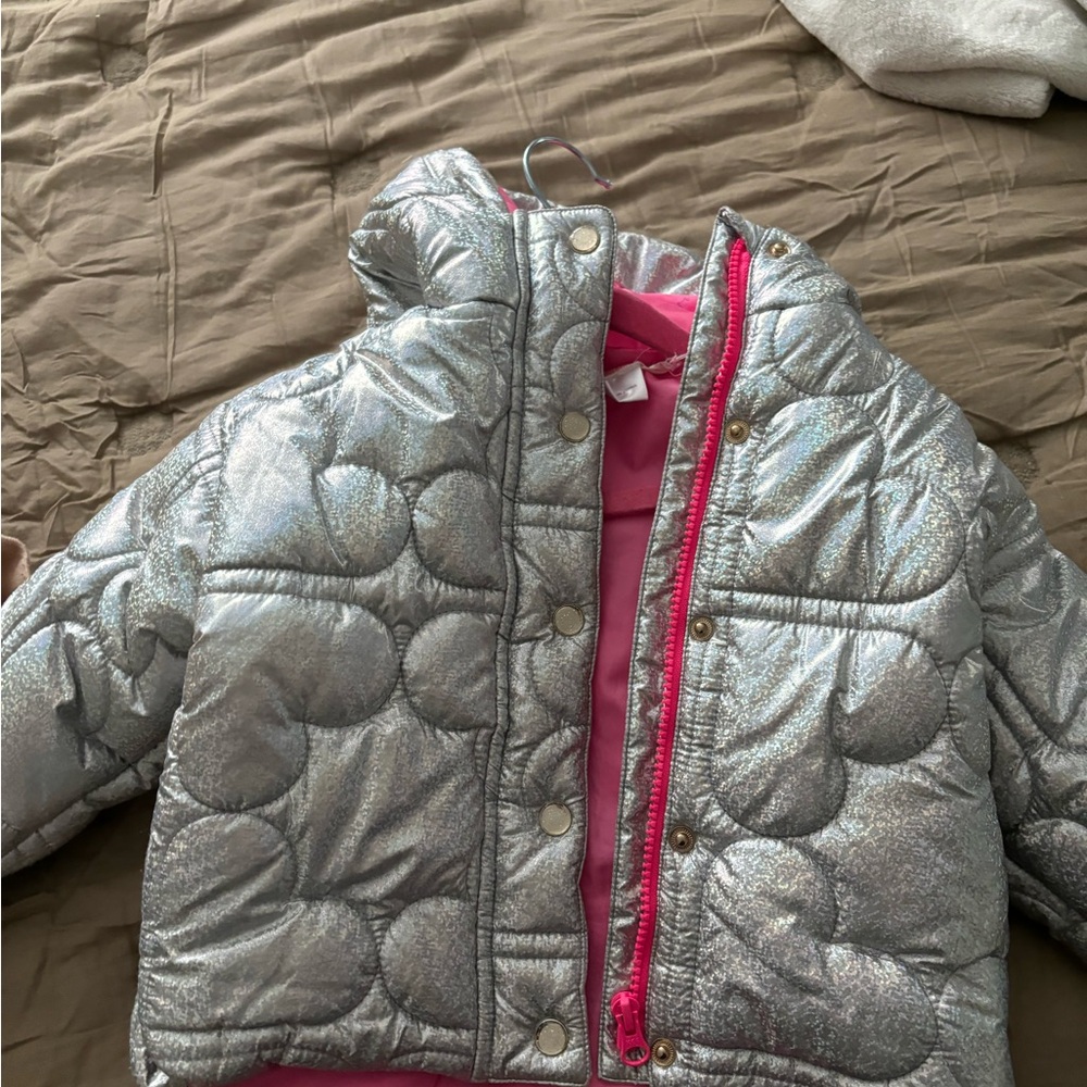 Billieblush Metallic Silver and Pink Puffer Jacket